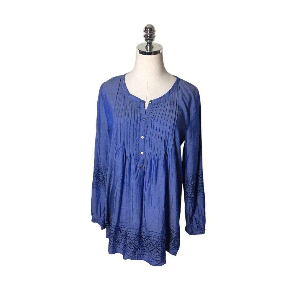 Calypso Mini Dress Women's Size Small Blue Pleated Button Up